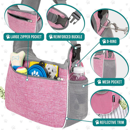 Dog Sling Carrier for Small Dogs, Hands Free Crossbody Carrier, Pink
