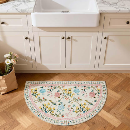 2x3 Half Circle Entryway Rug Washable Indoor Door Mat, Beige/Pink