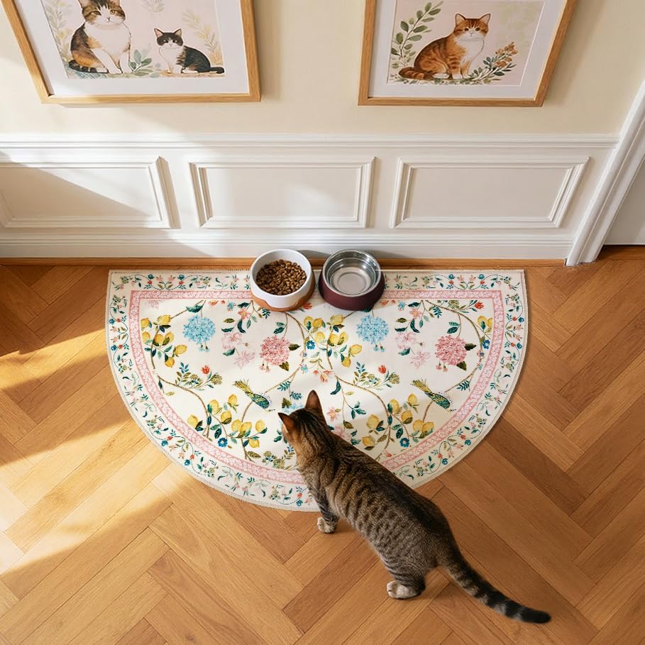 2x3 Half Circle Entryway Rug Washable Indoor Door Mat, Beige/Pink