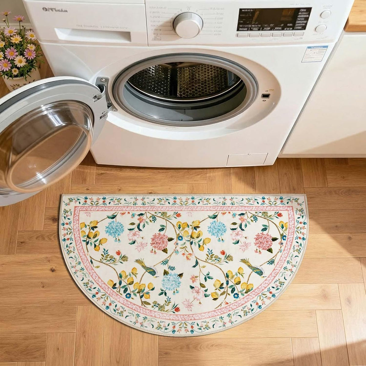 2x3 Half Circle Entryway Rug Washable Indoor Door Mat, Beige/Pink