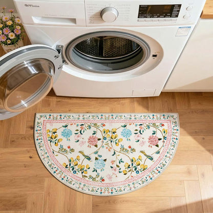 2x3 Half Circle Entryway Rug Washable Indoor Door Mat, Beige/Pink