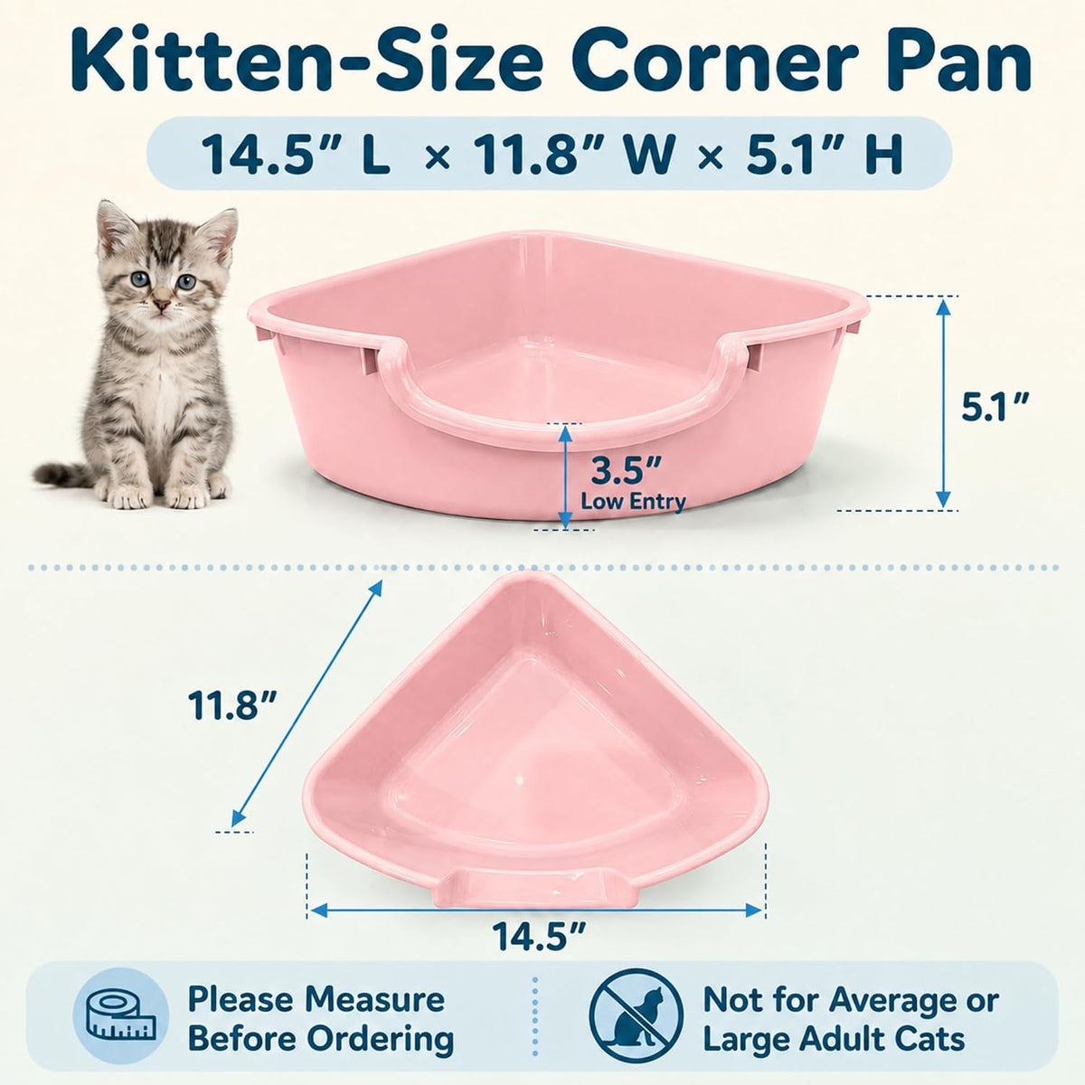 Corner Litter Box, Low Entry Kitten Litter Box for Small Cats & Guinea Pig