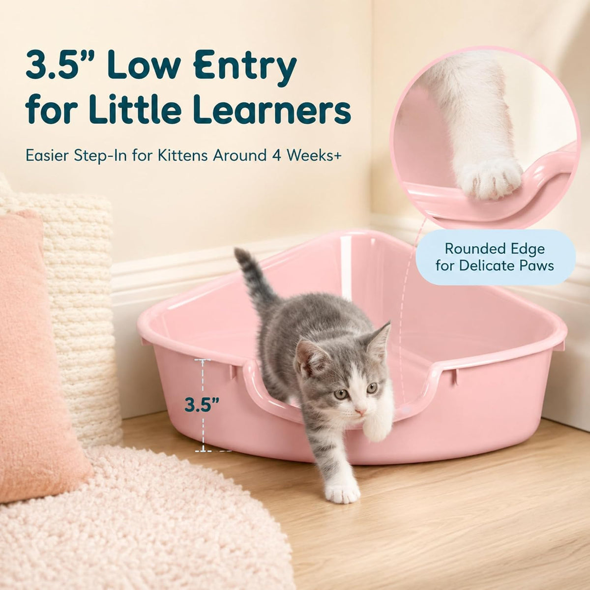 Corner Litter Box, Low Entry Kitten Litter Box for Small Cats & Guinea Pig