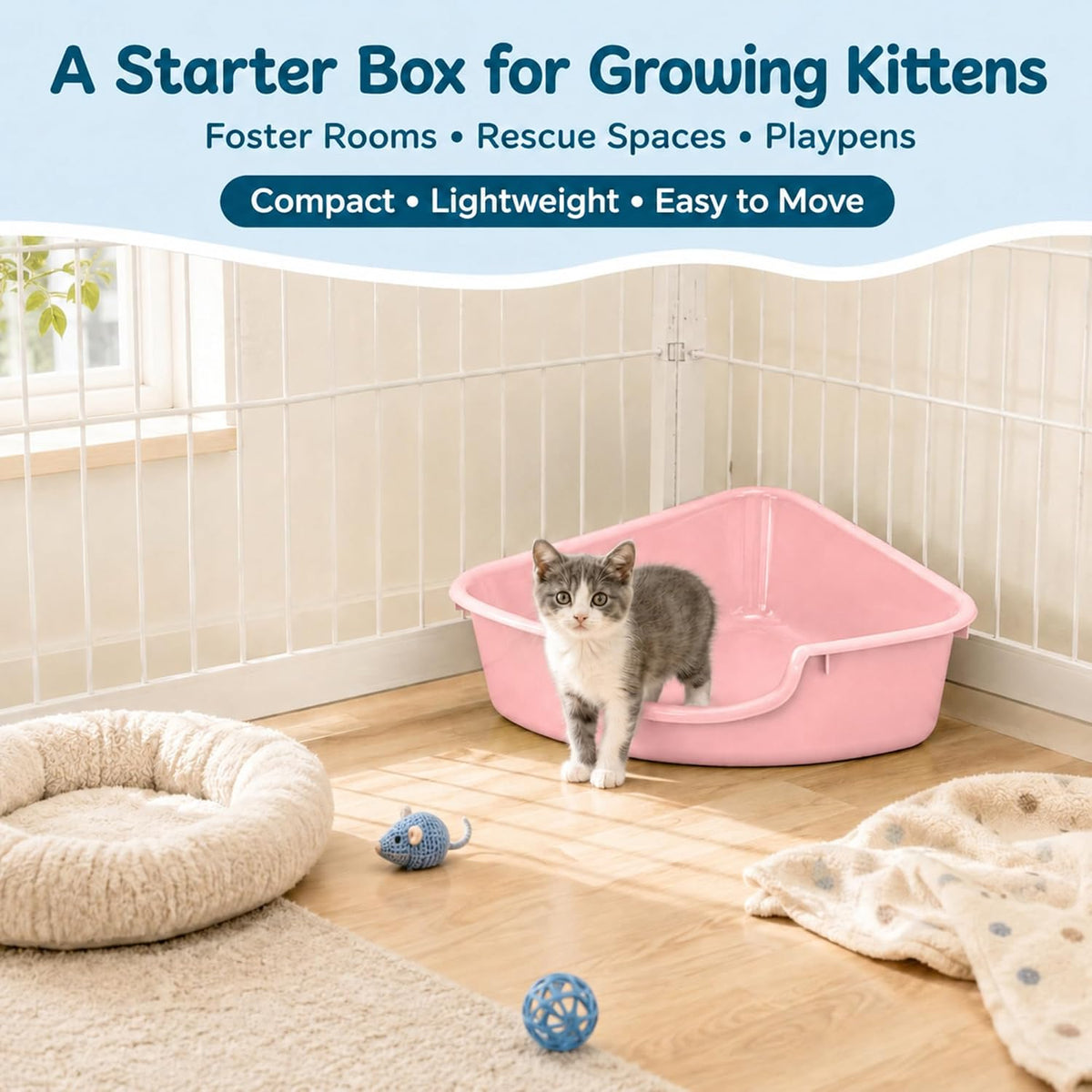 Corner Litter Box, Low Entry Kitten Litter Box for Small Cats & Guinea Pig