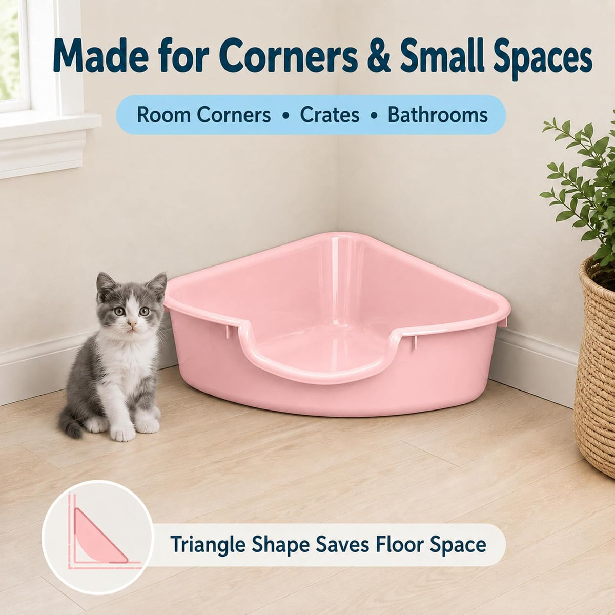 Corner Litter Box, Low Entry Kitten Litter Box for Small Cats & Guinea Pig