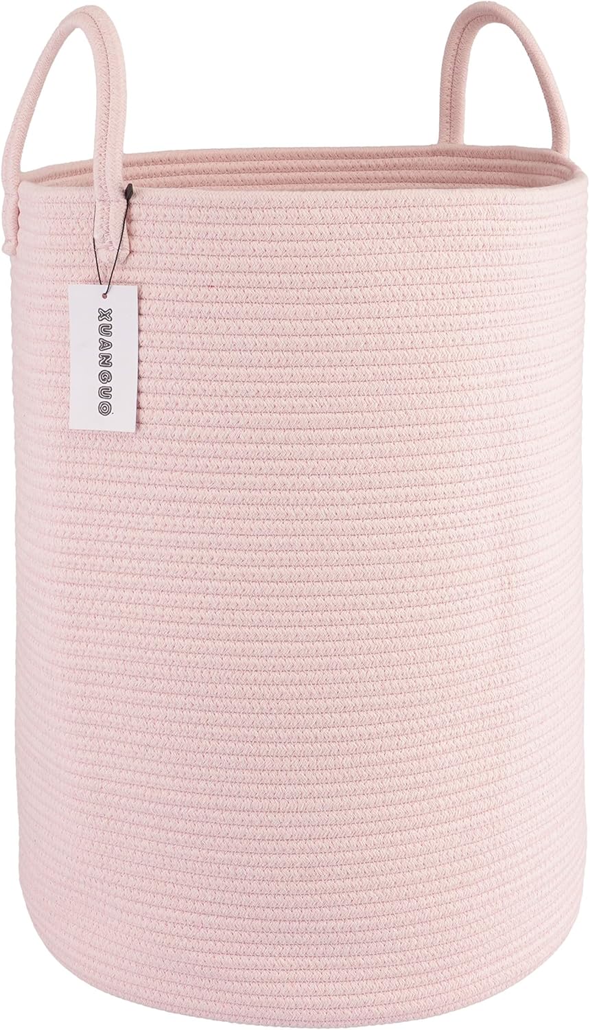 Cotton Rope Laundry Basket Hamper for Clothes Large Light Pink