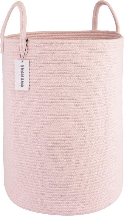 Cotton Rope Laundry Basket Hamper for Clothes Large Light Pink