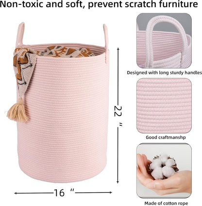 Cotton Rope Laundry Basket Hamper for Clothes Large Light Pink