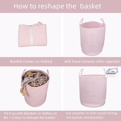 Cotton Rope Laundry Basket Hamper for Clothes Large Light Pink