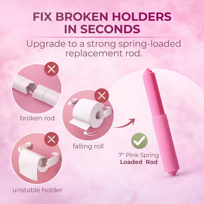 Toilet Paper Roller Holder (7 Inch) Pink - Plastic (Spring Loaded) Replacement Spindle Rod - Roll Extender fits Extra Large Bathroom Tissue Rolls