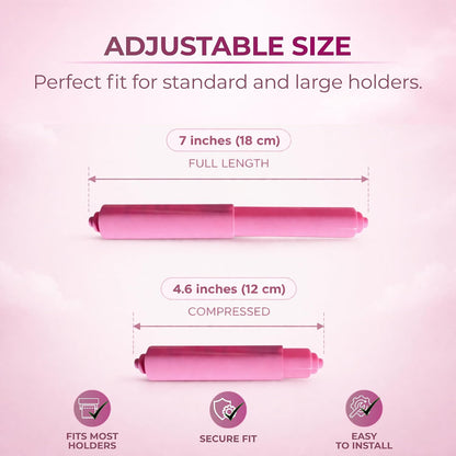 Toilet Paper Roller Holder (7 Inch) Pink - Plastic (Spring Loaded) Replacement Spindle Rod - Roll Extender fits Extra Large Bathroom Tissue Rolls