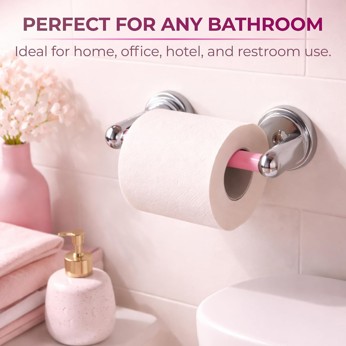 Toilet Paper Roller Holder (7 Inch) Pink - Plastic (Spring Loaded) Replacement Spindle Rod - Roll Extender fits Extra Large Bathroom Tissue Rolls