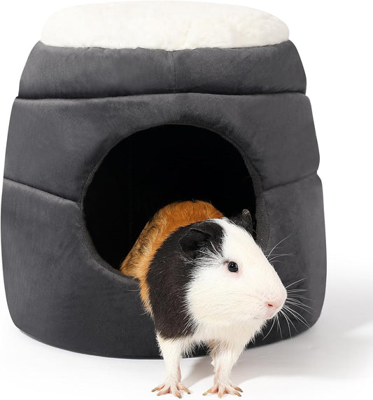Guinea Pig Hideout - 2 in 1 Foldable Guinea Pig Bed with Pure White Soft Top, Large Entrance for 1 Adult Small Pet, Ideal Bed for Small Pets, Dark Gray