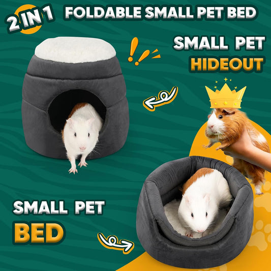 Guinea Pig Hideout - 2 in 1 Foldable Guinea Pig Bed with Pure White Soft Top, Large Entrance for 1 Adult Small Pet, Ideal Bed for Small Pets, Dark Gray