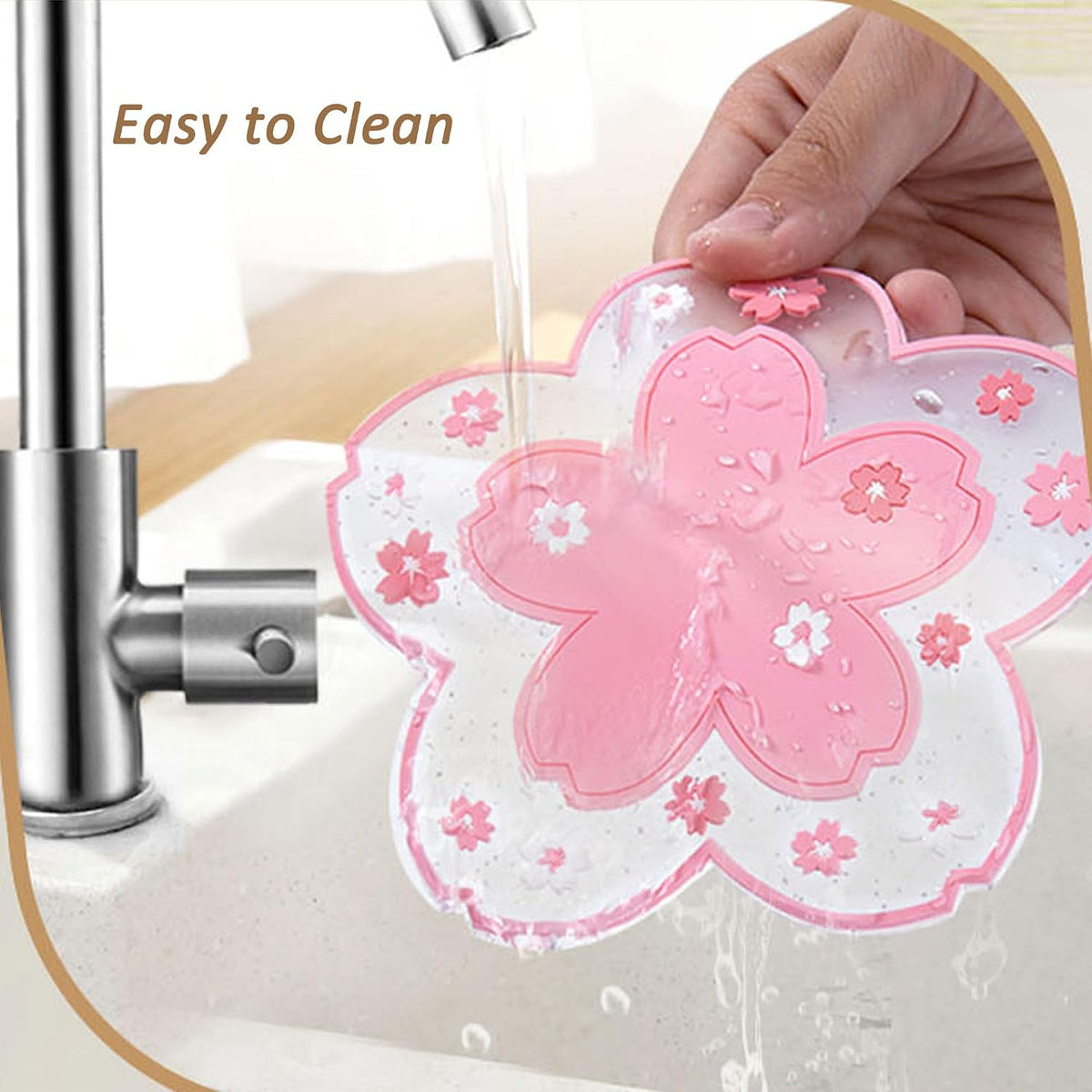 Silicone Coasters for Drinks,6 Pcs Non-Slip Washable Flower Coaster (Flower Pink)