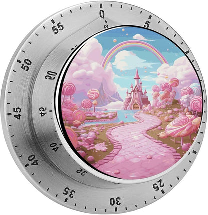 Pink Candy Land Stainless Steel Timer, Kitchen Timer with Magnetic Base, Countdown Timers for Gym, Office, Cooking, Baking, Jogging