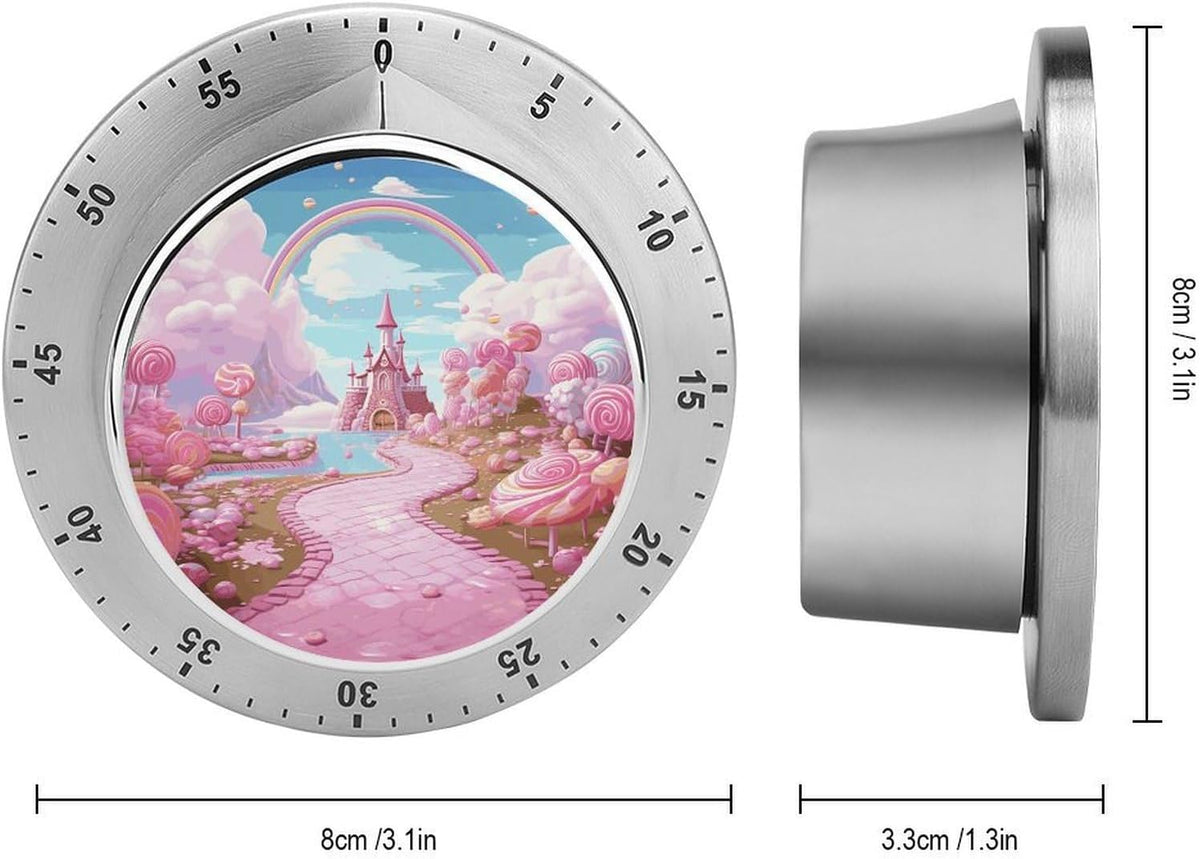 Pink Candy Land Stainless Steel Timer, Kitchen Timer with Magnetic Base, Countdown Timers for Gym, Office, Cooking, Baking, Jogging