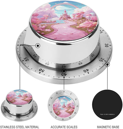 Pink Candy Land Stainless Steel Timer, Kitchen Timer with Magnetic Base, Countdown Timers for Gym, Office, Cooking, Baking, Jogging