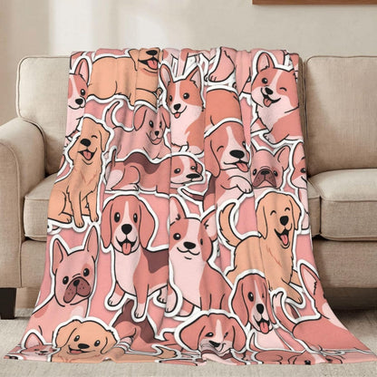 Cute Dogs Pink Throw Blanket Ultra Soft Warm Lightweight All Season Puppy Pet Animals Fleece Blanket for Bed Sofa Camping Travel Home Decor Cozy Gift, 40"X30"