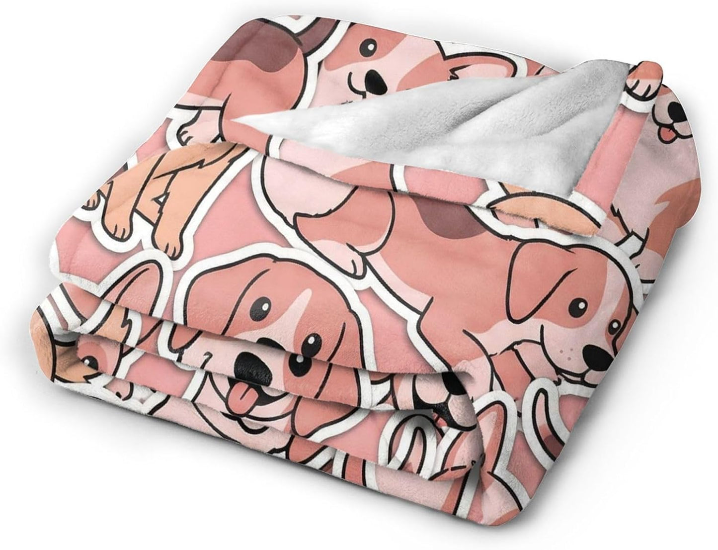 Cute Dogs Pink Throw Blanket Ultra Soft Warm Lightweight All Season Puppy Pet Animals Fleece Blanket for Bed Sofa Camping Travel Home Decor Cozy Gift, 40"X30"