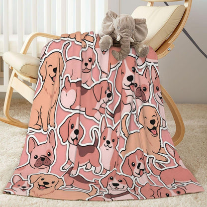 Cute Dogs Pink Throw Blanket Ultra Soft Warm Lightweight All Season Puppy Pet Animals Fleece Blanket for Bed Sofa Camping Travel Home Decor Cozy Gift, 40"X30"