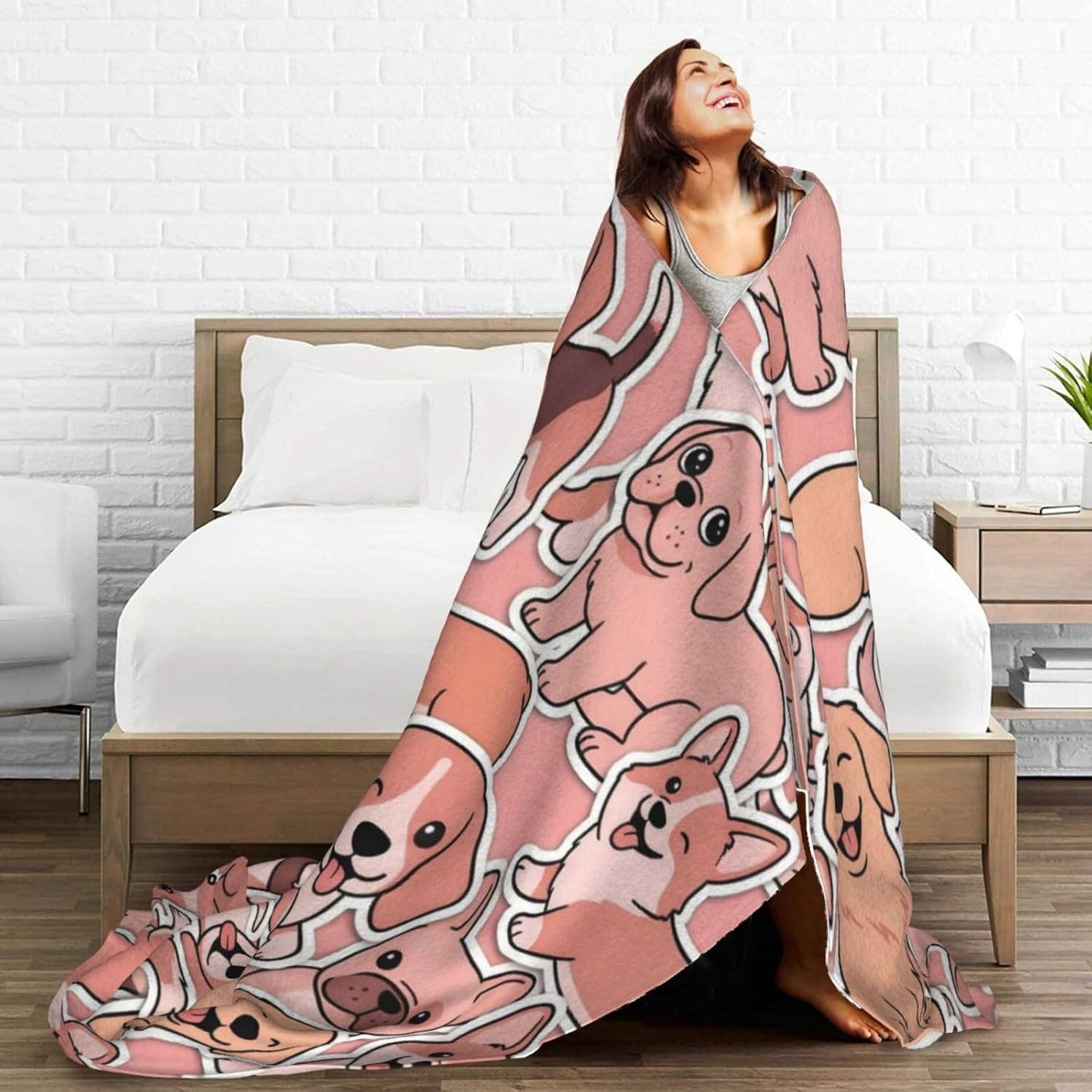 Cute Dogs Pink Throw Blanket Ultra Soft Warm Lightweight All Season Puppy Pet Animals Fleece Blanket for Bed Sofa Camping Travel Home Decor Cozy Gift, 40"X30"