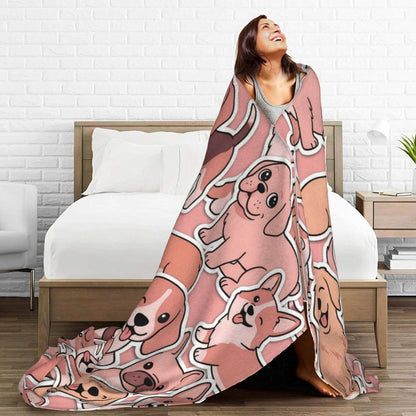 Cute Dogs Pink Throw Blanket Ultra Soft Warm Lightweight All Season Puppy Pet Animals Fleece Blanket for Bed Sofa Camping Travel Home Decor Cozy Gift, 40"X30"