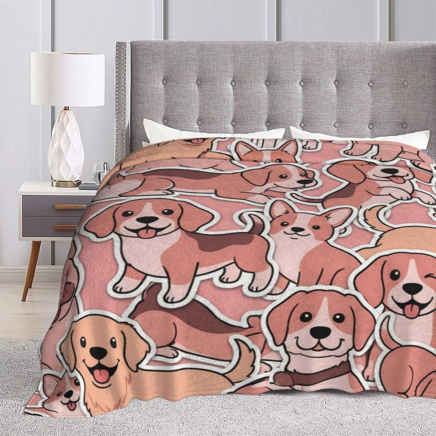 Cute Dogs Pink Throw Blanket Ultra Soft Warm Lightweight All Season Puppy Pet Animals Fleece Blanket for Bed Sofa Camping Travel Home Decor Cozy Gift, 40"X30"