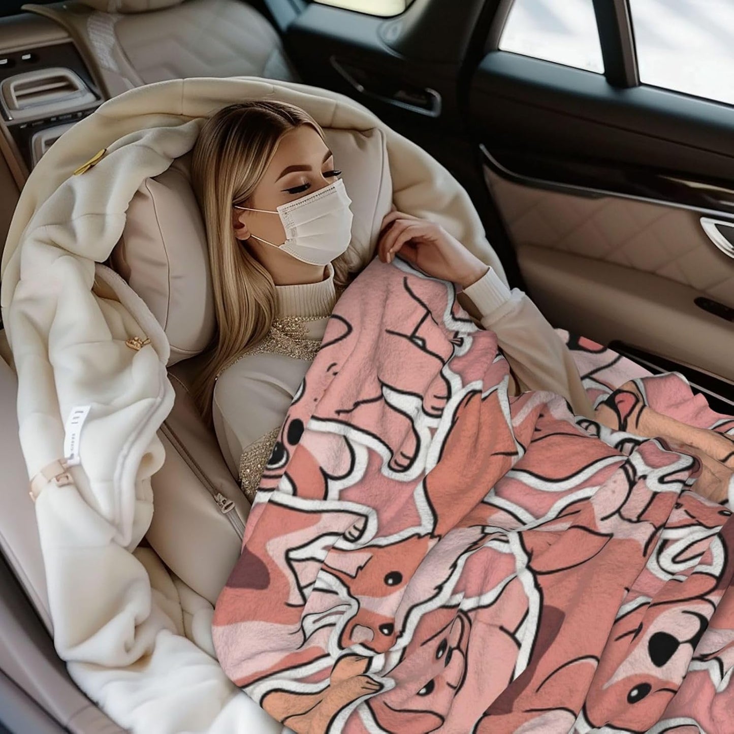Cute Dogs Pink Throw Blanket Ultra Soft Warm Lightweight All Season Puppy Pet Animals Fleece Blanket for Bed Sofa Camping Travel Home Decor Cozy Gift, 40"X30"