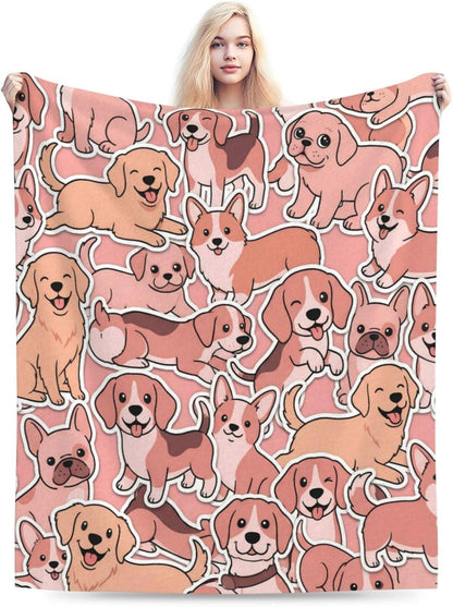 Cute Dogs Pink Throw Blanket Ultra Soft Warm Lightweight All Season Puppy Pet Animals Fleece Blanket for Bed Sofa Camping Travel Home Decor Cozy Gift, 40"X30"