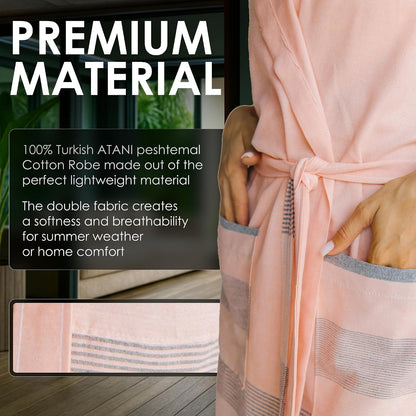 100% Turkish Cotton Bathrobe S-XXL for Women & Men – Peshtemal Style Soft Cozy Lounge Robe, Absorbent & Lightweight
