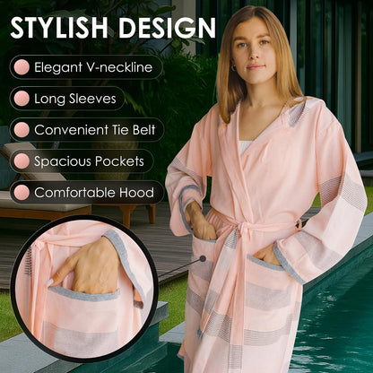 100% Turkish Cotton Bathrobe S-XXL for Women & Men – Peshtemal Style Soft Cozy Lounge Robe, Absorbent & Lightweight