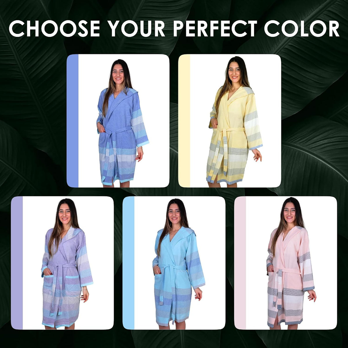 100% Turkish Cotton Bathrobe S-XXL for Women & Men – Peshtemal Style Soft Cozy Lounge Robe, Absorbent & Lightweight
