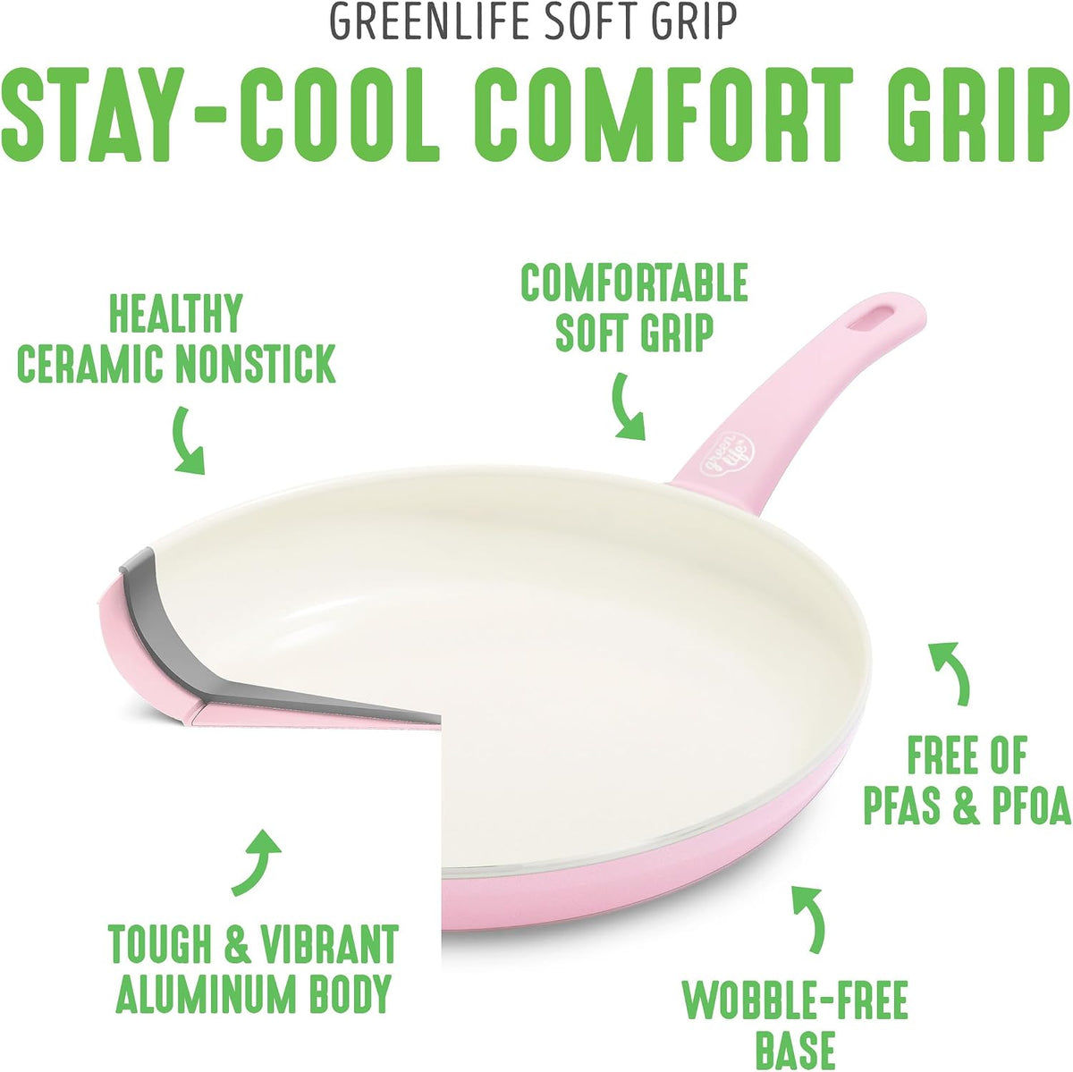 Soft Grip Healthy Ceramic Nonstick 18 Piece Kitchen Cookware Pots and Frying Sauce Saute Pans Set, PFAS-Free with Kitchen Utensils and Lid, Dishwasher Safe, Soft Pink