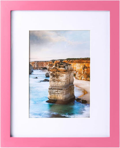 8x10 Picture Frame Made of Solid Wood Photo Frame Display Pictures 5x7 with Mat or 8x10 Without Mat Colorful Frame For Table top Display or Wall, Pink, 1 Pack