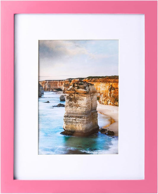 8x10 Picture Frame Made of Solid Wood Photo Frame Display Pictures 5x7 with Mat or 8x10 Without Mat Colorful Frame For Table top Display or Wall, Pink, 1 Pack