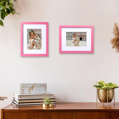 8x10 Picture Frame Made of Solid Wood Photo Frame Display Pictures 5x7 with Mat or 8x10 Without Mat Colorful Frame For Table top Display or Wall, Pink, 1 Pack