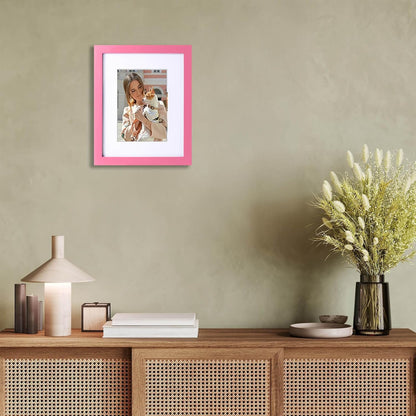 8x10 Picture Frame Made of Solid Wood Photo Frame Display Pictures 5x7 with Mat or 8x10 Without Mat Colorful Frame For Table top Display or Wall, Pink, 1 Pack