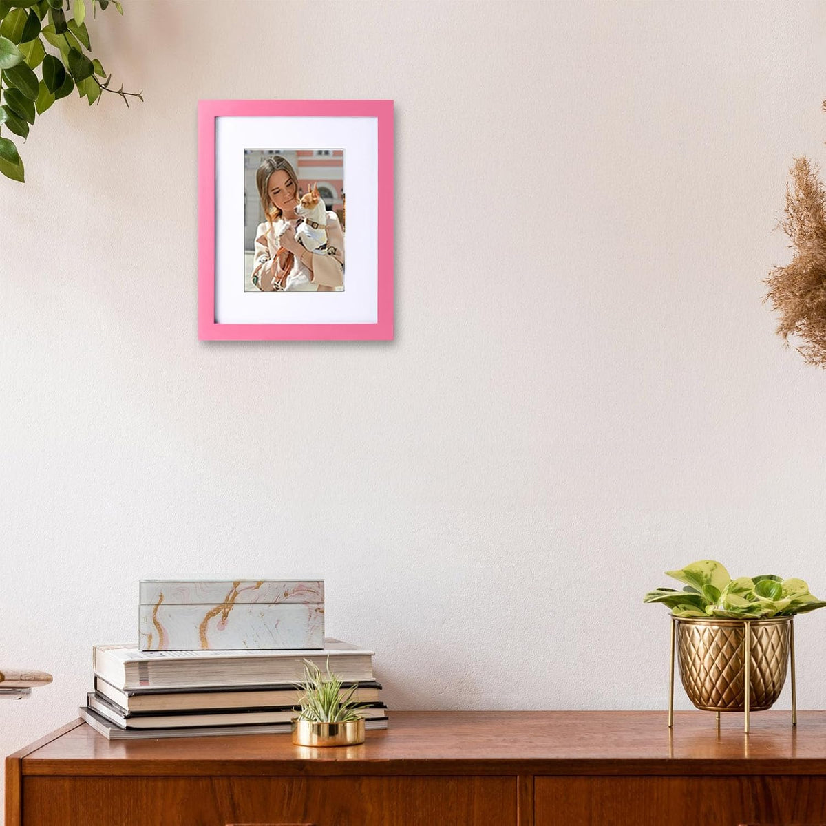 8x10 Picture Frame Made of Solid Wood Photo Frame Display Pictures 5x7 with Mat or 8x10 Without Mat Colorful Frame For Table top Display or Wall, Pink, 1 Pack