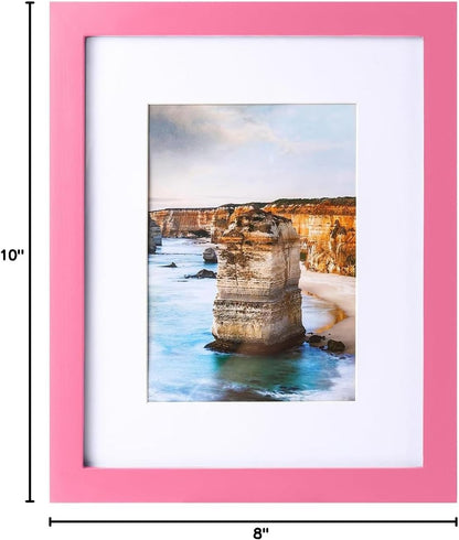 8x10 Picture Frame Made of Solid Wood Photo Frame Display Pictures 5x7 with Mat or 8x10 Without Mat Colorful Frame For Table top Display or Wall, Pink, 1 Pack