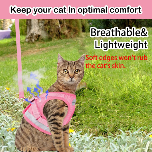 Cat Harnesses and Puppy Harness with Leashes Set, Escape Proof Cat Harness, Adjustable Reflective Soft Mesh Vest Fit Puppy Kitten Rabbit Ferrets's Outdoor Harness