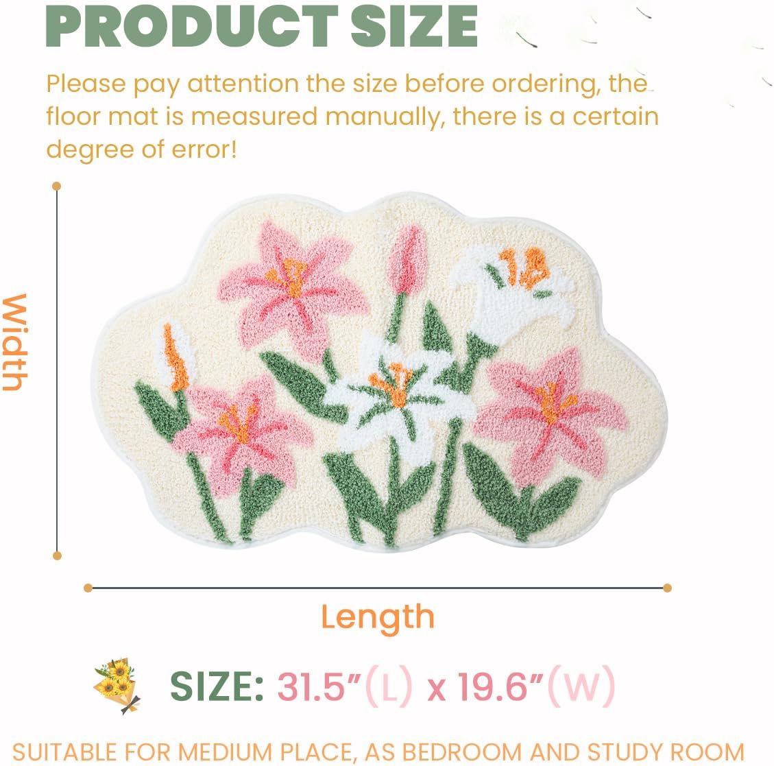 Cute Floral Bath Mat Modern Rug Quick Dry and Non Slip Machine Washable Bath Rug Soft Microfiber Carpet for Dining Room, Kitchen and Bedroom (31"x20", Pink Flowers)
