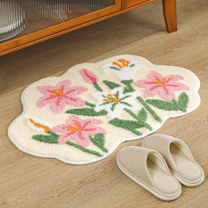Cute Floral Bath Mat Modern Rug Quick Dry and Non Slip Machine Washable Bath Rug Soft Microfiber Carpet for Dining Room, Kitchen and Bedroom (31"x20", Pink Flowers)