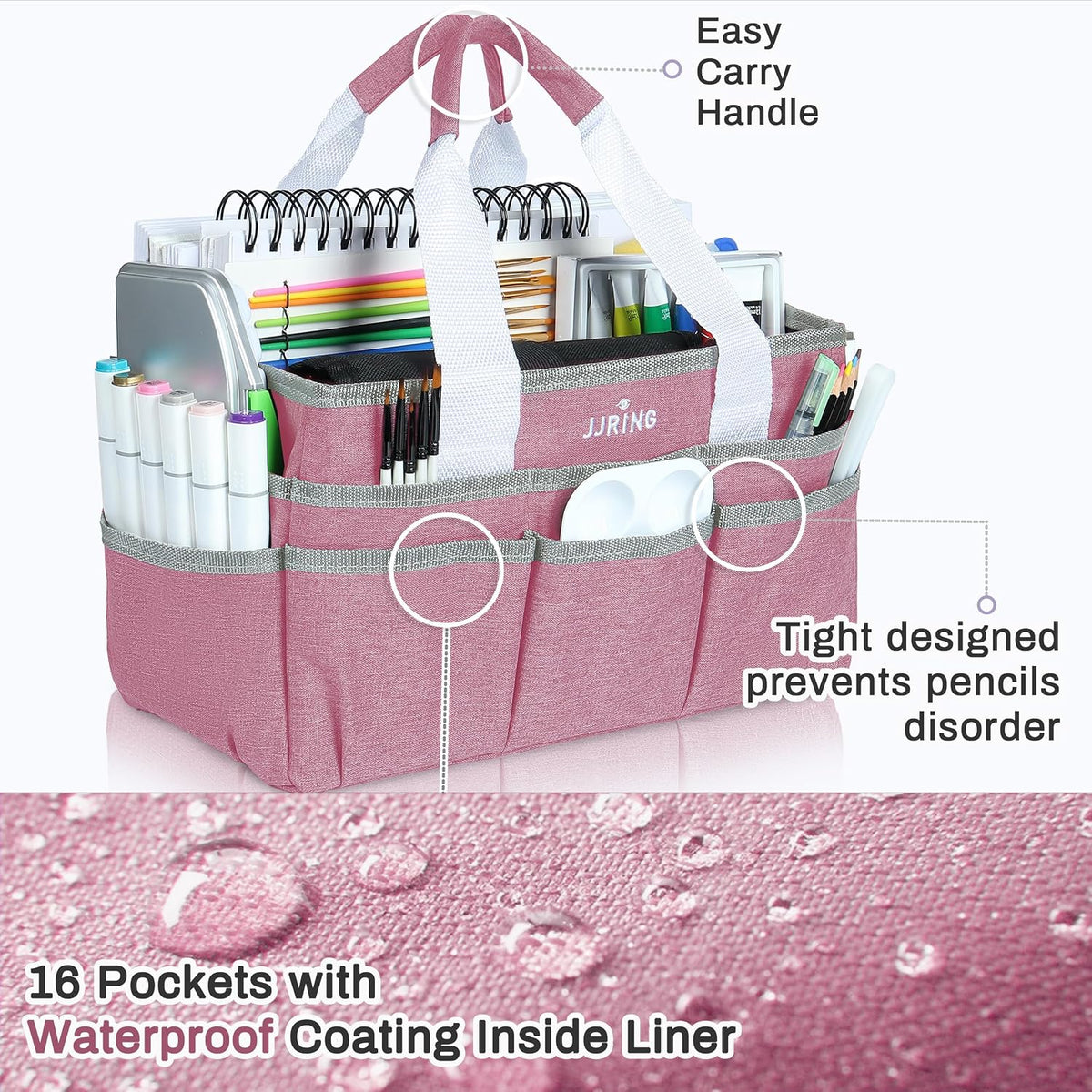 Craft Organizer Tote Bag Art Storage Caddy Pink