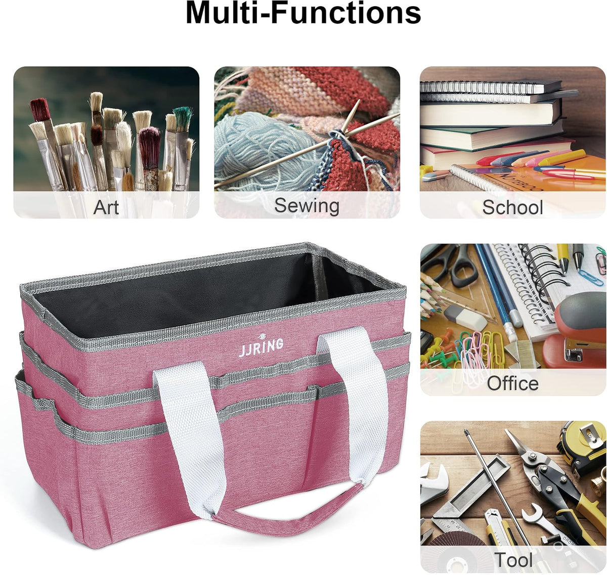 Craft Organizer Tote Bag Art Storage Caddy Pink