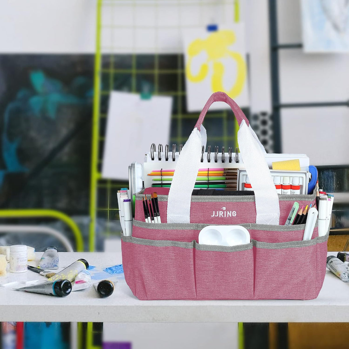Craft Organizer Tote Bag Art Storage Caddy Pink