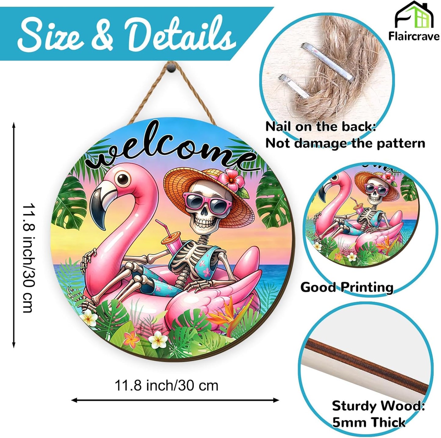 Summerween Wooden Wreaths for Front Door Pink Plaid Summer Halloween Welcome Sign Halloween in Summer Decor Summerween Decorations for Home Party