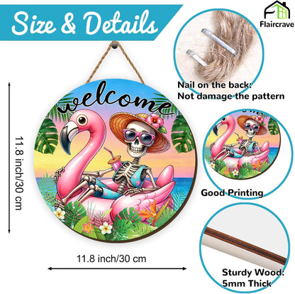 Summerween Wooden Wreaths for Front Door Pink Plaid Summer Halloween Welcome Sign Halloween in Summer Decor Summerween Decorations for Home Party