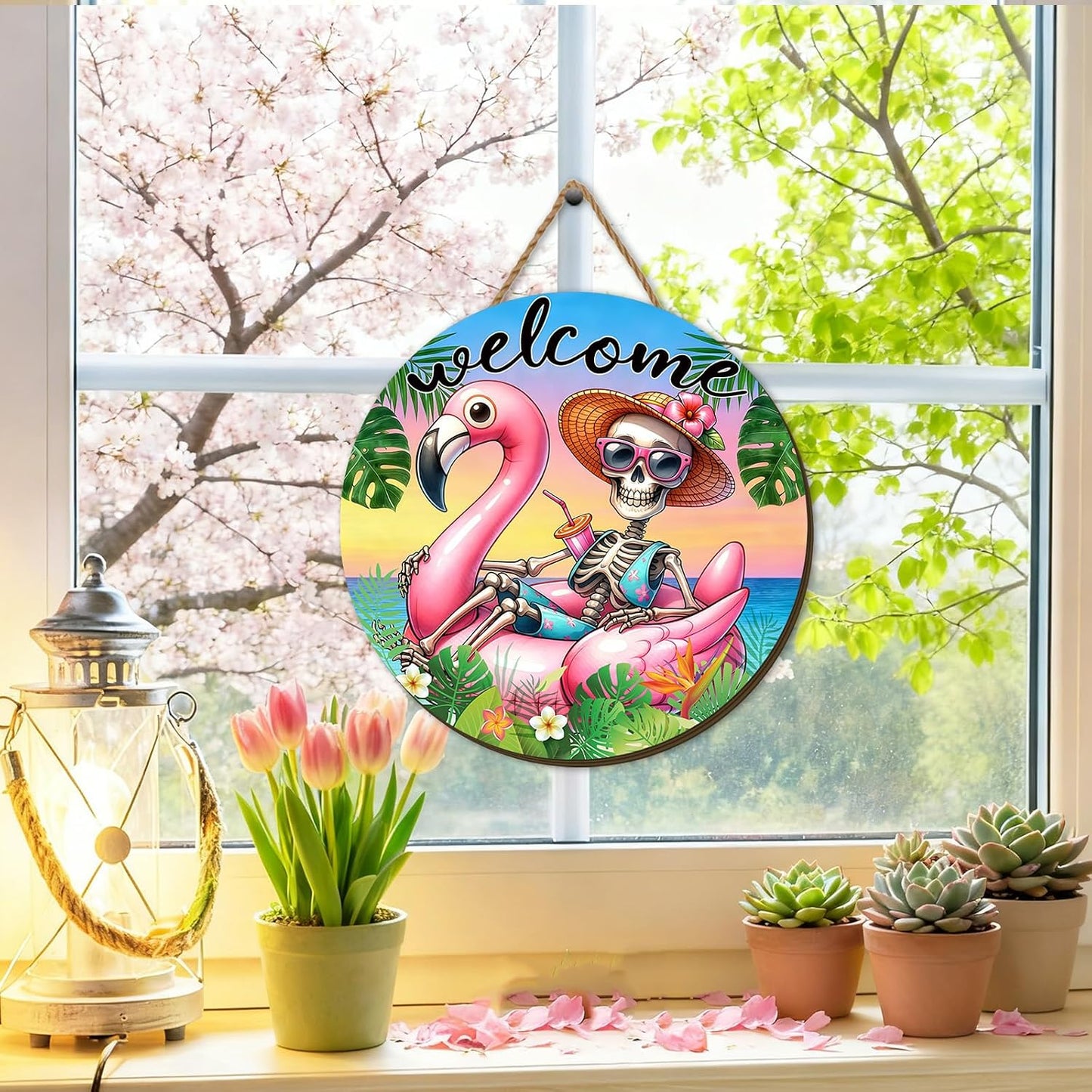 Summerween Wooden Wreaths for Front Door Pink Plaid Summer Halloween Welcome Sign Halloween in Summer Decor Summerween Decorations for Home Party