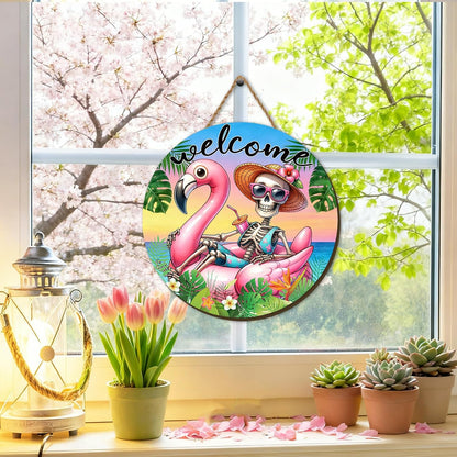 Summerween Wooden Wreaths for Front Door Pink Plaid Summer Halloween Welcome Sign Halloween in Summer Decor Summerween Decorations for Home Party